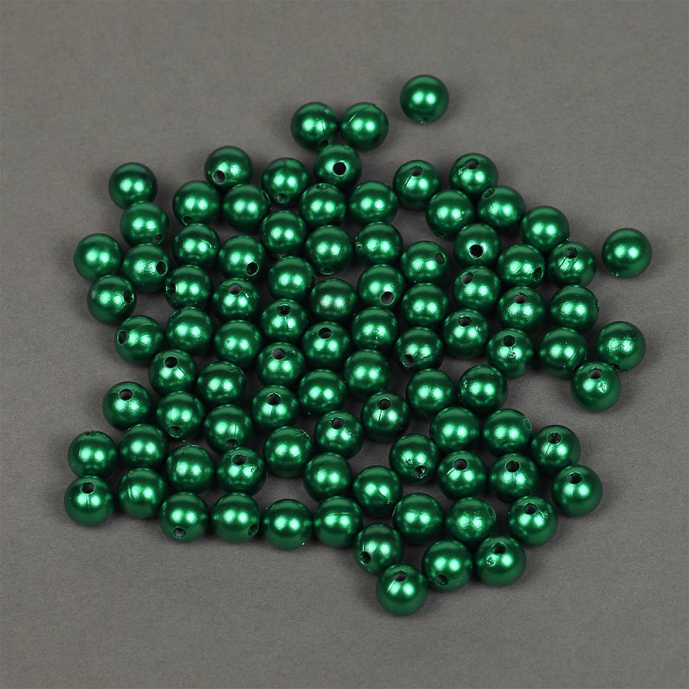 Бусины пластик (перламутр) ⌀10 мм, цв.035 изумруд, уп.500г (960 шт), Magic4Hobby