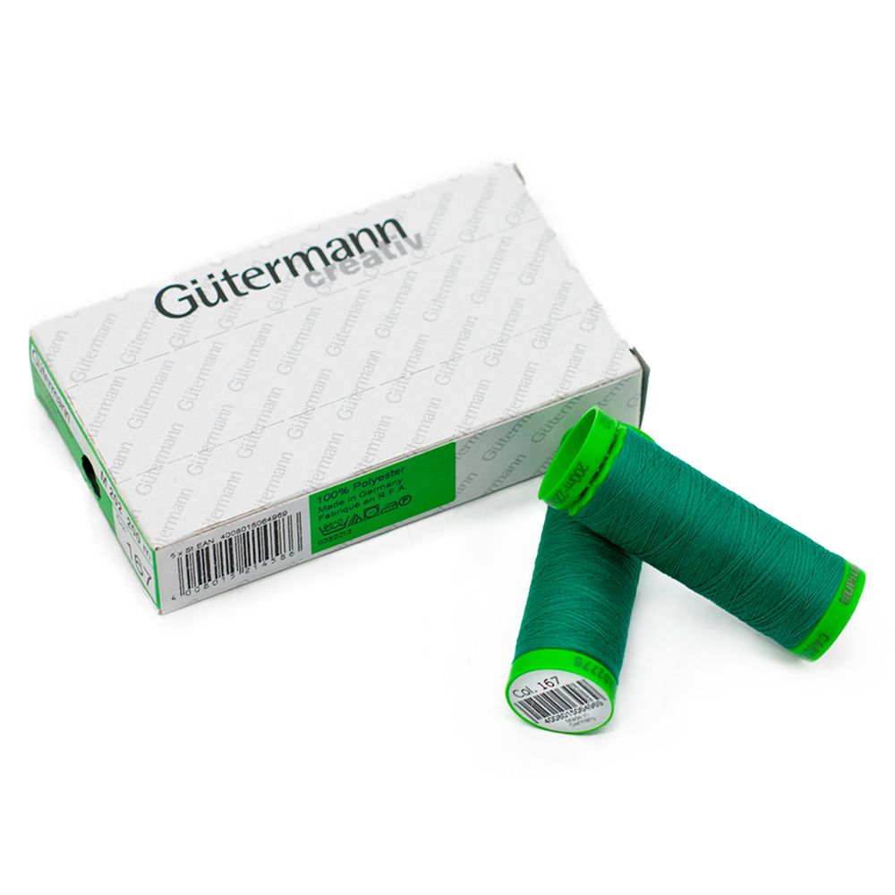 Нитки для тонких тканей Gutermann Extra Fine 150, 200м, 167 нефритовый, 5 катушек