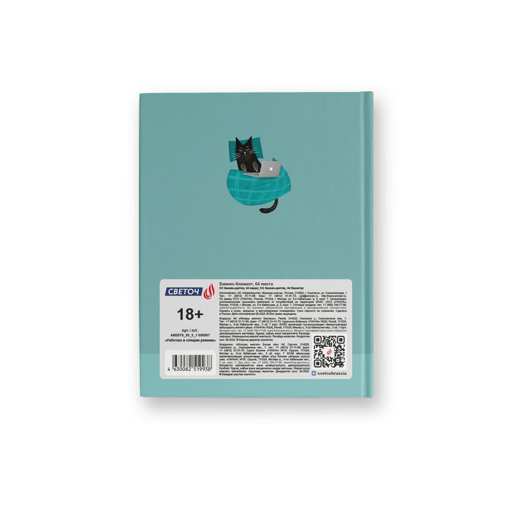 Бизнес-блокнот, матовая ламинация +выборочный лак, A6 64 л. 24 шт, клетка, Работаю в спящем режиме 000907, Светоч 64ББТ6_93_5_1
