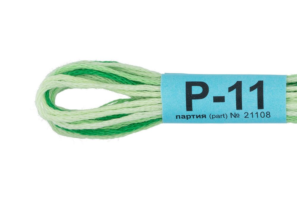 Мулине Gamma меланж, цв.Р-11 яр.зеленый-бл.зеленый, 12 мотков по 8 метров