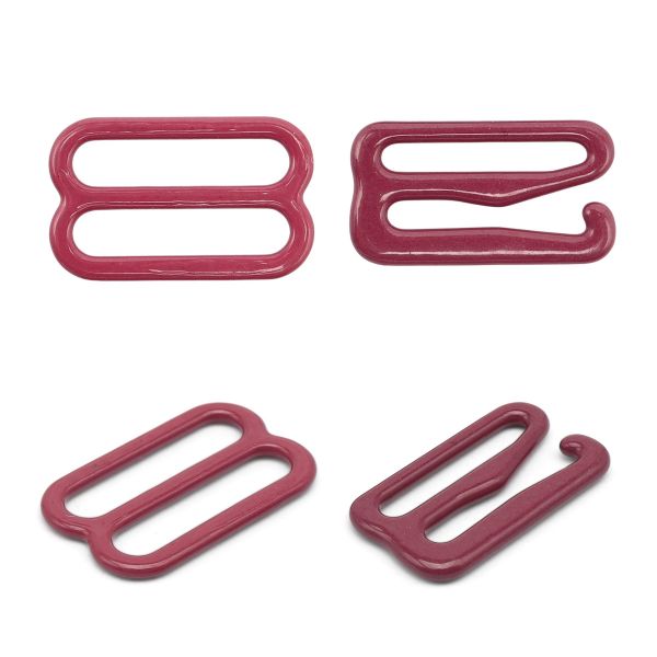 Набор крючки + регуляторы для бюстгальтеров металл 15.0 мм, (12 крюч., 6 регул.), темно-красный