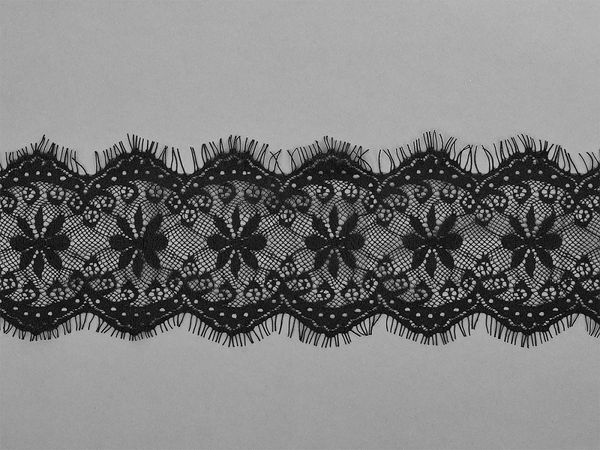 Кружево шантильи (реснички) 100 мм, 9828 цв.2 черный, уп.15м (по 3м), Kruzhevo