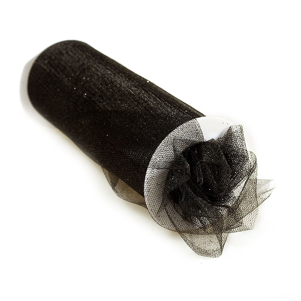 Фатин на шпульке с глиттером, средняя жесткость, 100% п/э, 150 мм цв. 14 черный, упак 9,14м