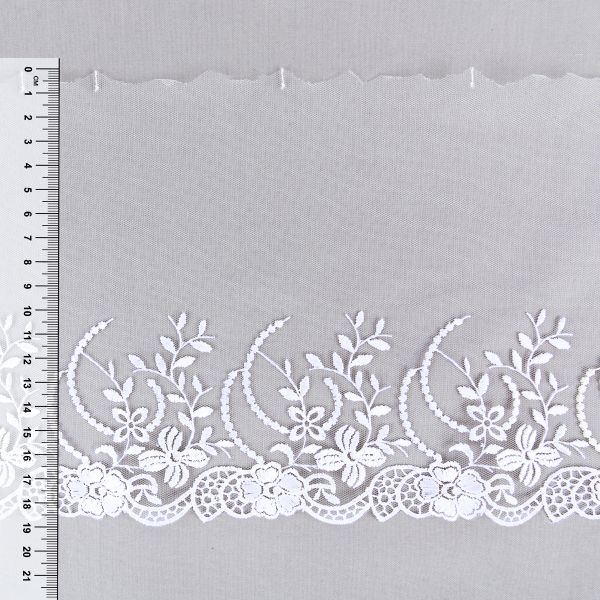 Кружево на сетке 190 мм / 10 м, белый, Gamma GKM-1904