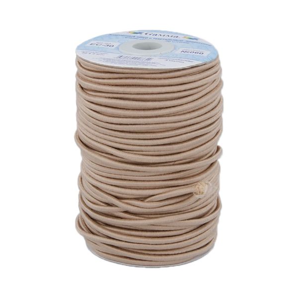 Резинка шляпная (шнур эластичный) ⌀3.0 мм / 50 метров, 060 бежевый, Gamma EC-30