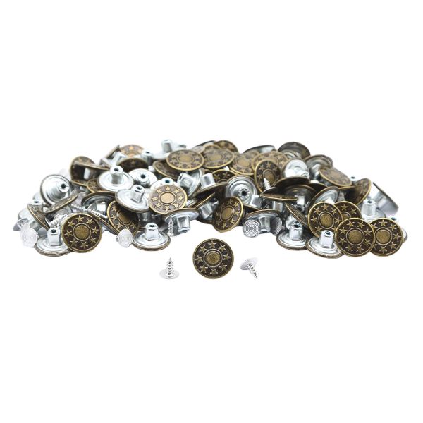 Пуговицы джинсовые ⌀17 мм, фиксированная ножка, сталь, 8 звезд, антик, 100 шт, New Star