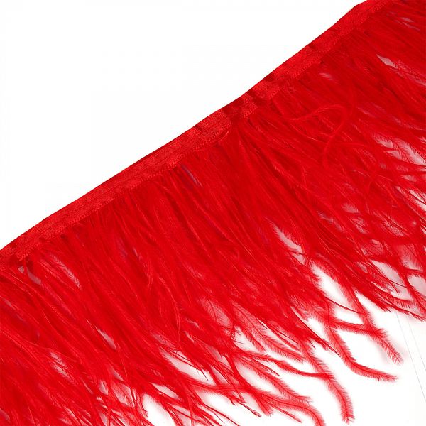 Перья на ленте Страус 15 см, FBY-15-055, цв. красный, 2м