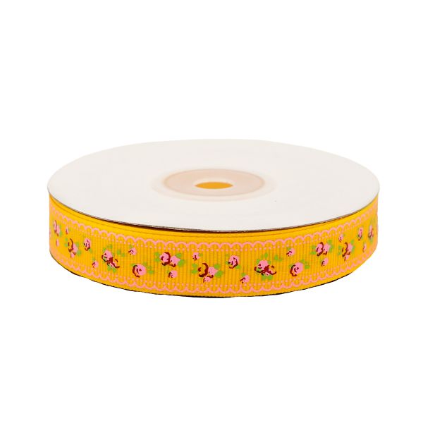 Лента репсовая (в рубчик) Весенние Розы 1,5см*22.86 м (желтый)