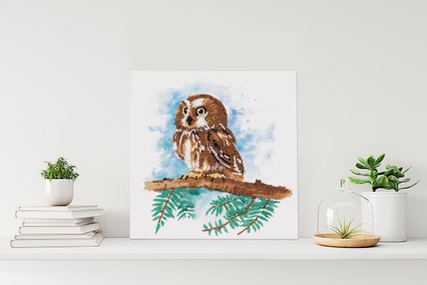 Алмазная (кристальная) мозаика Фрея, постер Совенок на ветке, 30х30 см