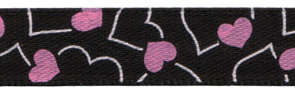 Лента атласная с рисунком 10.0 мм / 22.8±1 метра, H14/113 сердечки/черный, Gamma ALP-102