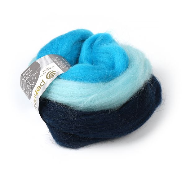 Шерсть для валяния Пехорка Гребенная лента п/тонкая 1х50 г (27-28 мкр), 1314 бирюзовый микс