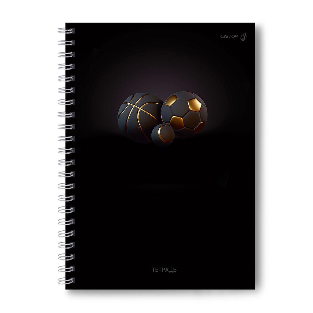 Тетрадь ученическая общая, выборочный УФ лак, A4 96 л. на гребне 65 г/м², белизна 100 %, 4 шт, клетка, 01259 Всем спорт, Светоч Т132