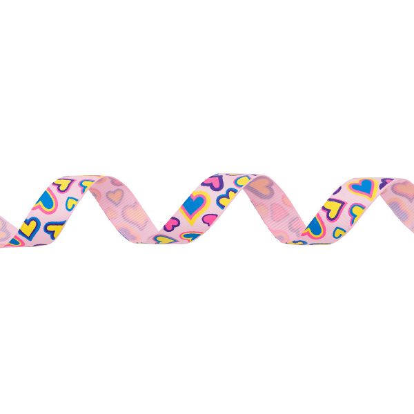 Лента репсовая (в рубчик) Сердца 1,5см*22.86 м (св.розовый)