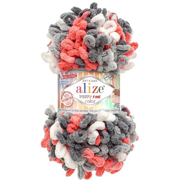 Пряжа Alize (Ализе) Puffy Fine Color / уп.5 мот. по 100 г, 14,5м, 6518 секционный