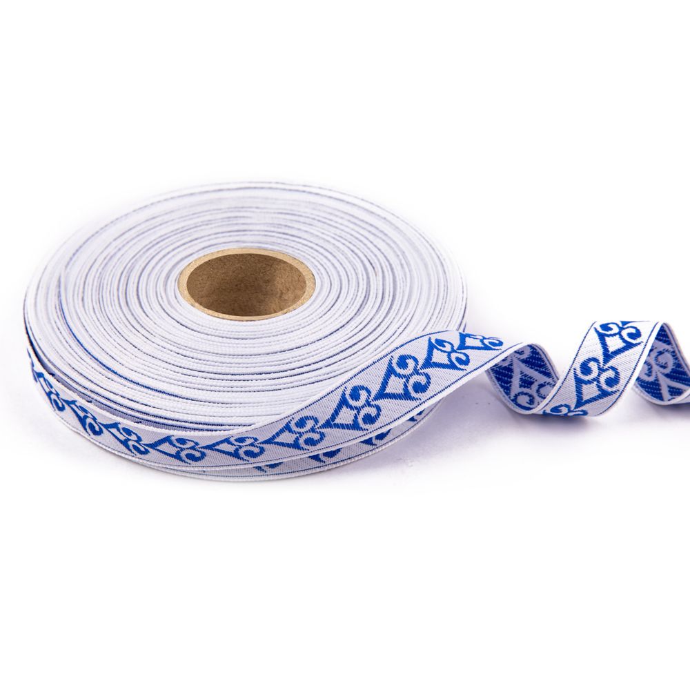 Лента (тесьма) жаккардовая 18.0 мм / 25±1 метров, рис.9797, белый/синий, Gamma С3771Г17 рис.9797