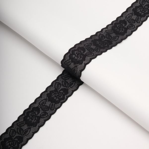 Кружево эластичное (стрейч) 26 мм / 13.7 метров, черный, 3AR1262