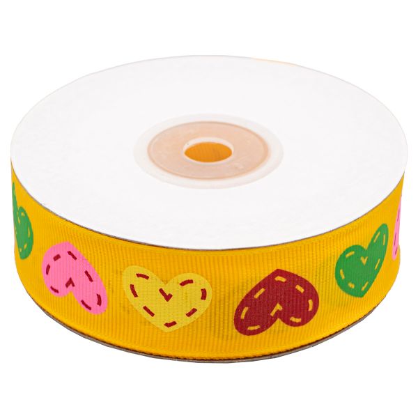 Лента репсовая (в рубчик) Сердечки 25.0 мм, 22.86 м 3-46 (желтый)