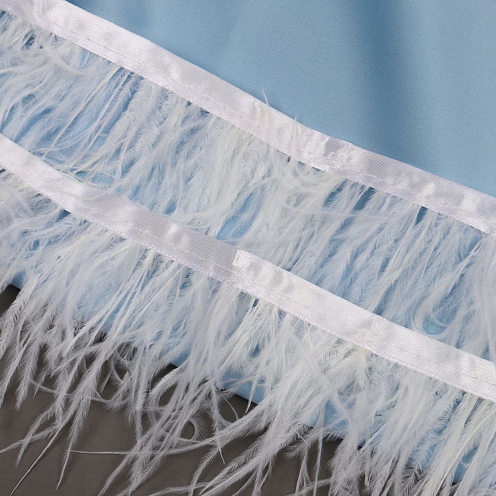 Перья на ленте Страус шир. 8 см, арт.FBY-08-01, цв.белый уп.2м