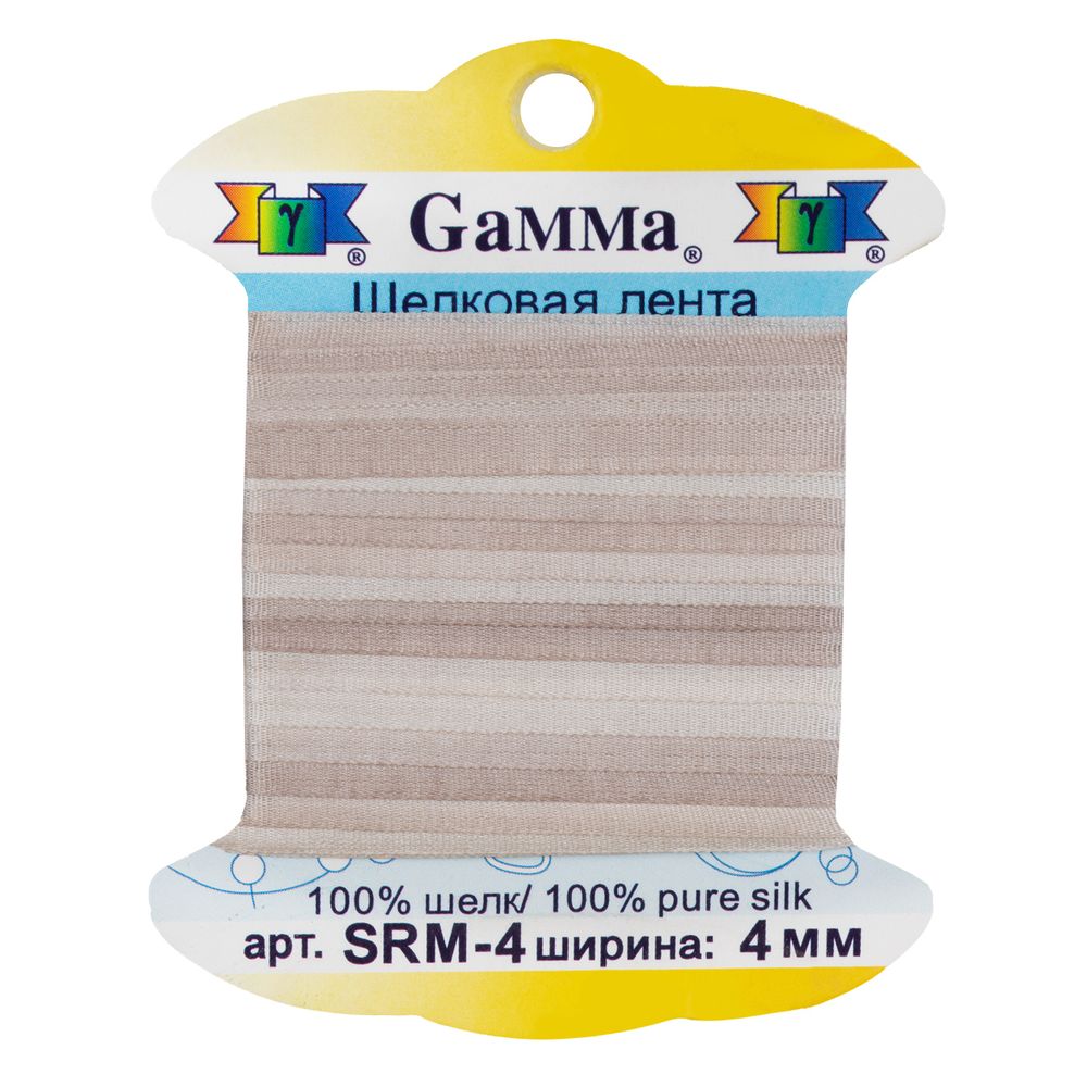 Лента (тесьма) шелковая 4.0 мм / 9.1±0.5 метров, M027 бежевый/св.св.бежевый, Gamma SRM-4