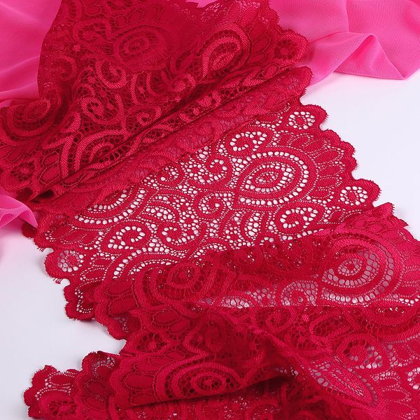 Кружево бельевое эластичное 180 мм / 3 м, TBY.L1351, цв.18-1750 карминовый красный, Kruzhevo