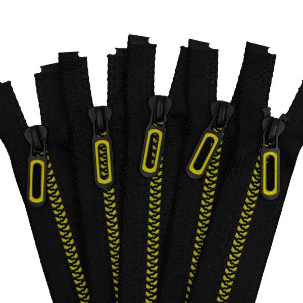 Молния трактор Т5 (5 мм) 1 зам., разъем., 60 см, декор. звено, черный / 228 желтый, 5 шт