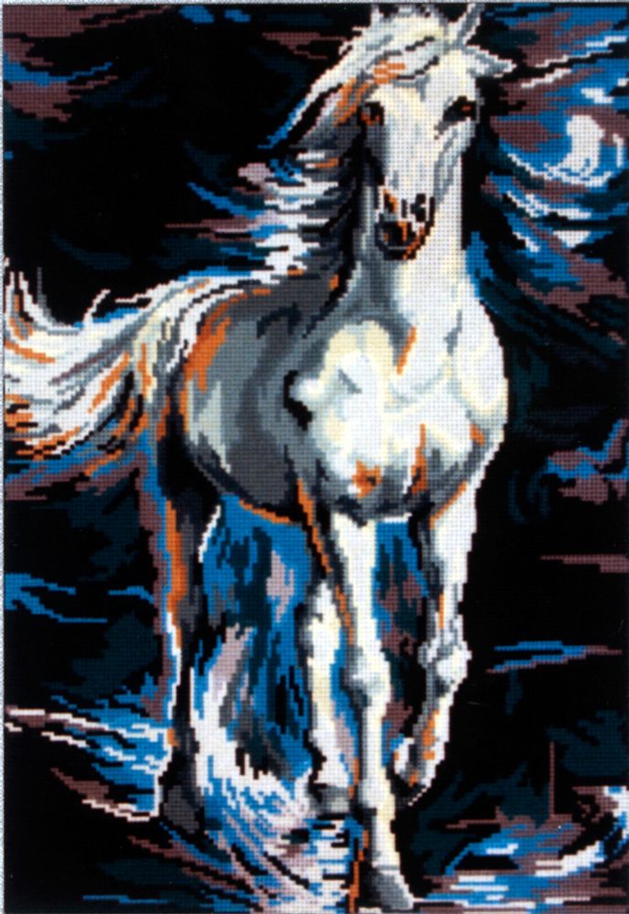Рисунок для вышивания Soulos (канва жесткая), &quot;Белый конь в сизой дымке&quot;, 45х60 см