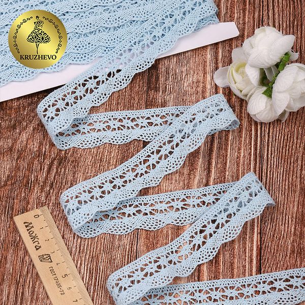 Кружево вязаное (тесьма) 27 мм / 10 метров, хлопок, TBY.1005, F183 голубой