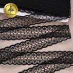 Кружево отделочное в стиле "трикотаж" 28 мм, диз. 925, цв.10 черный, уп. 27,4 м