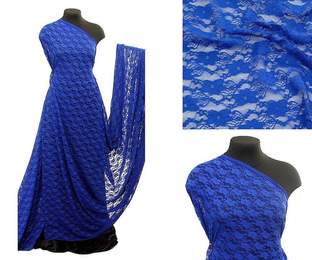 Ткань кружевная стрейч 100 г/м², 150 см / 1 метр, TBY.M903 цв.207 синий