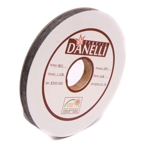 Лента клеевая нитепрошивная по долевой 45 г/м², 10 мм, точечный клей PA+PES, 100 метров, серый, L4YP44, Danelli, OEKO-TEX®