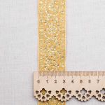 Лента (тесьма) жаккардовая 32.0 мм / 25±1 метров, с метанитом рис. 9819, желтый/золото, С3104Г17