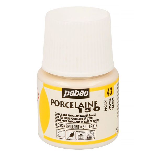 Краска по фарфору и керамике (под обжиг) глянцевая Porcelaine 150 45 мл, 024-043 слоновая кость, Pebeo