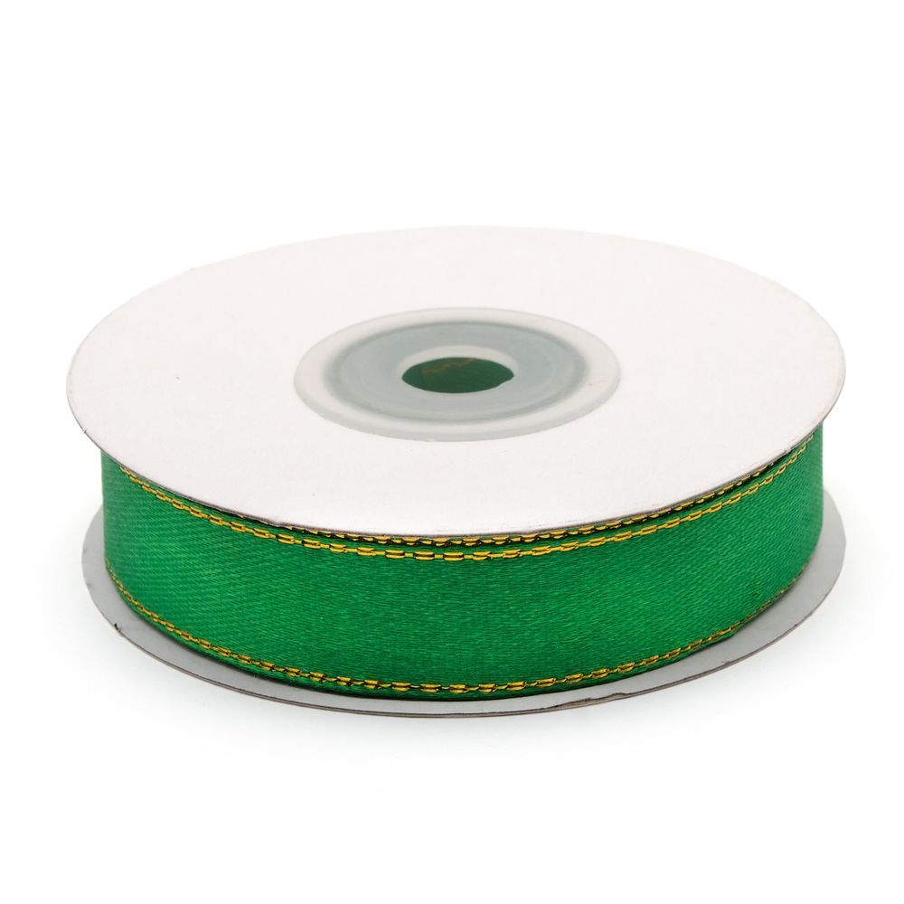 Лента атласная с золотой нитью 15.0 мм / 22.86±1 метров, 19 зеленый, Globus