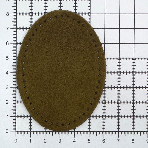 Заплатки пришивные из замши, овал 6х8,2см с перфорацией, 2 шт, 100% кожа, 33 хаки, 59114