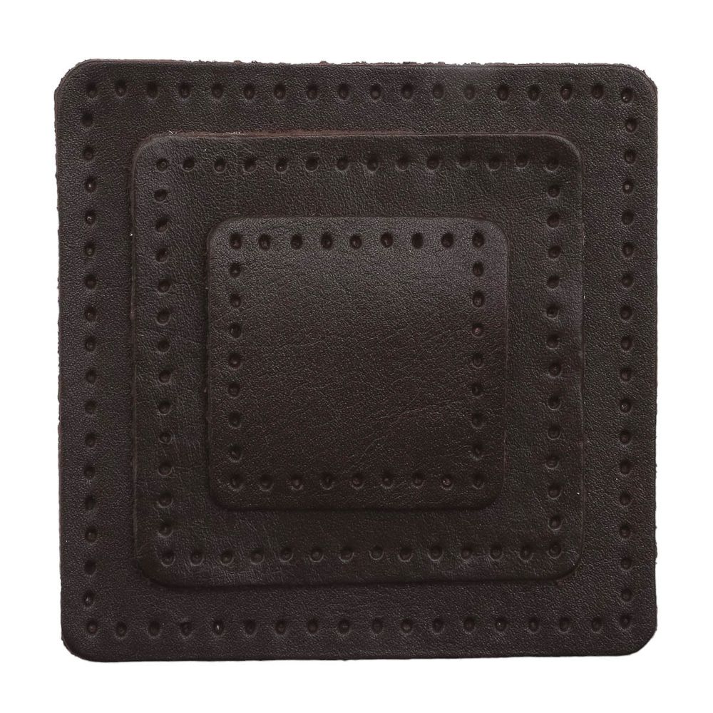 Набор заплаток пришивных из кожи, квадрат 4см, 6см и 8см, с перфорацией, 3 шт, 100% кожа (03 темно-коричневый), 9402