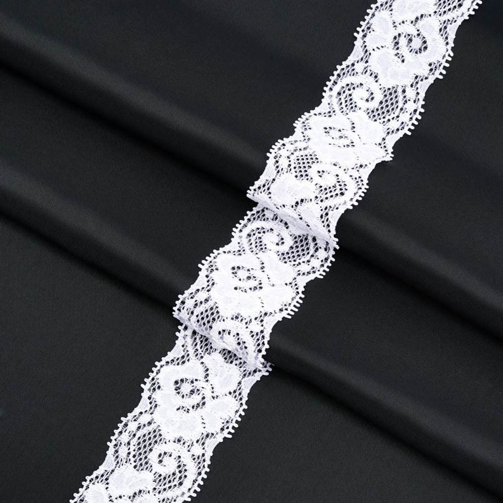 Кружево эластичное (стрейч) 35 мм, 25 м, белый