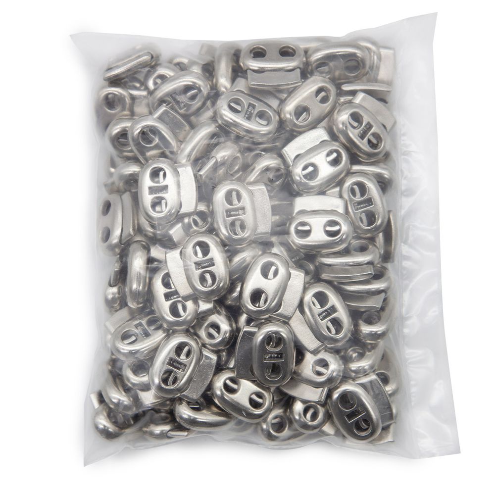 Фиксатор (зажим) для шнура пластик 2 отв., ⌀5.0 мм, 23х20 мм, плоский, под металл (никель), 200 шт