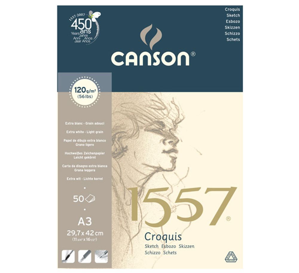 Альбом для графики 120 г/м², 29.7х43.7 см, на спирали 50 л, 1557 Canson C31412A002