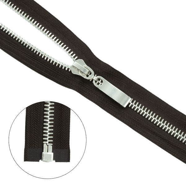 Молния металл Т8 (8 мм) 1 зам., разъем., 65 см, никель, 868 т.коричневый, 5 шт, 15565-2