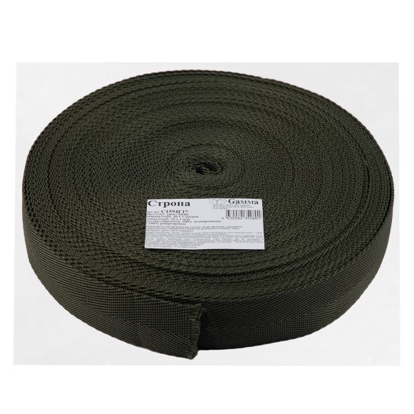 Стропа (ременная лента) 40 мм / 25 метров, толщ. 1.44 мм, [14.4 г/пог.м], 100% п/п, хаки, рис. 3114, Gamma С1594Г17
