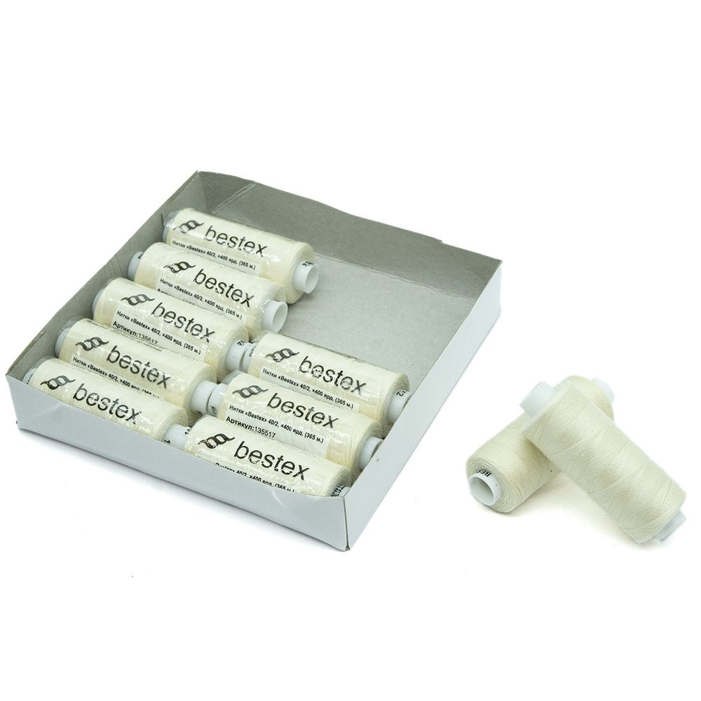 Нитки швейные бытовые Bestex 40/2, 365 м (400 ярд) / 10 кат., 152 бело-молочный