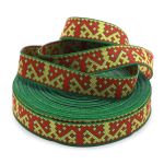 Лента (тесьма) жаккардовая 24.0 мм / 25±1 метров, Орнаменты и узоры народов севера, рис. 9685 (5 зеленый/желтый/красный) С3772Г17
