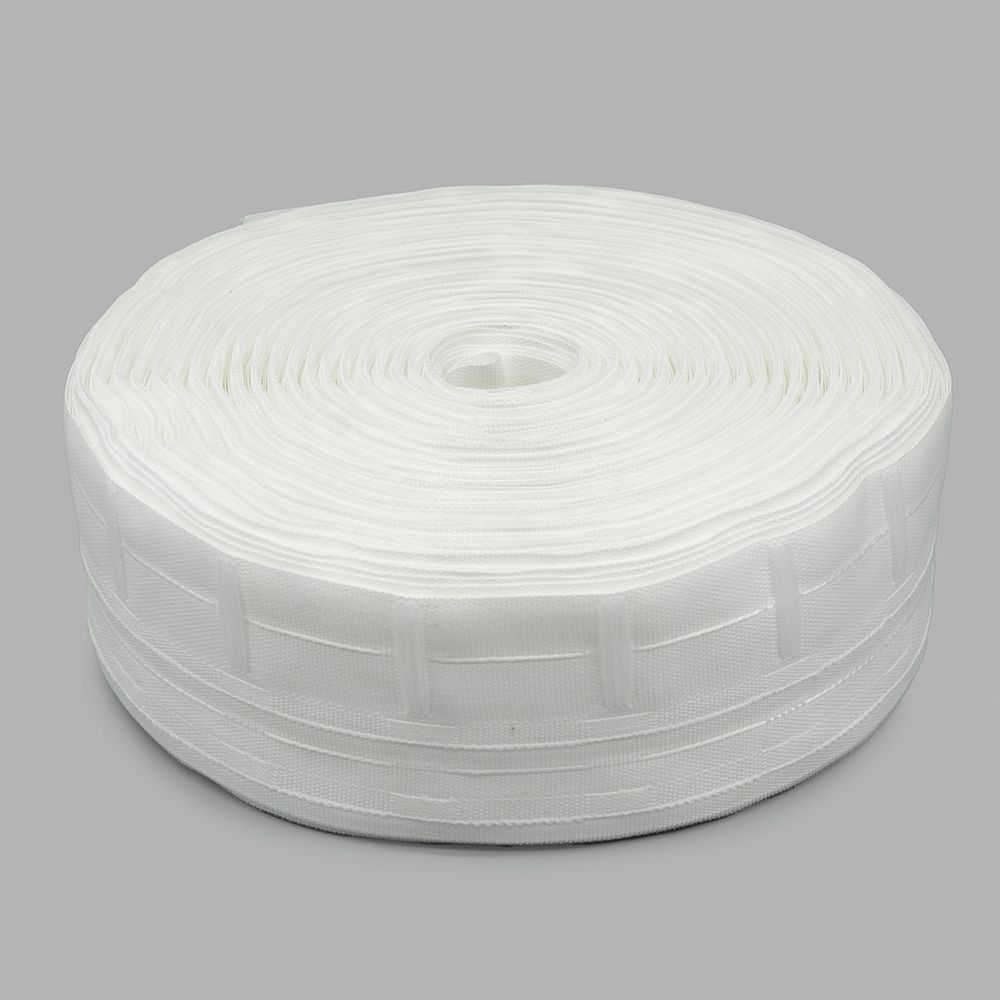 Лента (тесьма) шторная: сборка параллельная (1:4) 62 мм / 50 метров, (2 ряда петель, 2 шнура), белый, Р8135