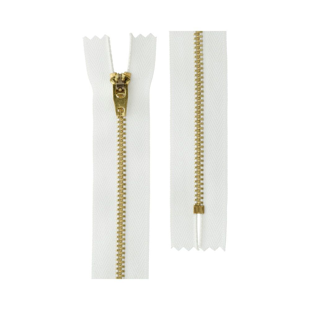 Молния металл джинсовая Т4 (4 мм) 1 зам., н/раз., 14 см, под латунь, 001 белый, JIN 4L Gamma, 10 шт Молния металл джинсовая Т4 (4 мм) 1 зам., н/раз., 14 см, под латунь, 001 белый, JIN 4L Gamma, 10 шт