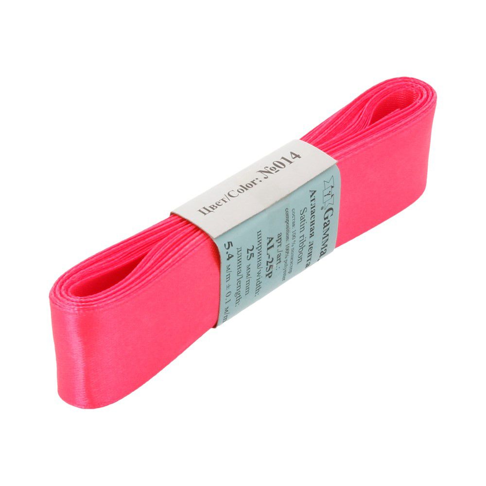 Лента атласная 1-сторонняя 25.0 мм / 5 шт по 5.4 метра, №014 яр.розовый, Gamma AL-25P Лента атласная 1-сторонняя 25.0 мм / 5 шт по 5.4 метра, №014 яр.розовый, Gamma AL-25P