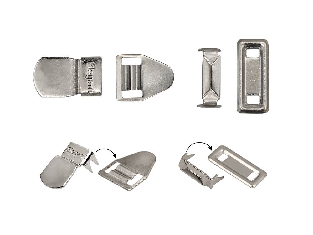 Крючки брючные (юбочные) Elegant металл 10 мм, Италия, установочные, никель, 4 шипа, 2500 комплектов, Брючникофф