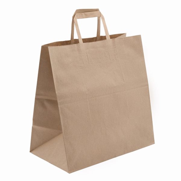 Пакет бумажный крафт, плоская ручка, 32х18х32см, 90 г/м², 10320613, 25 шт