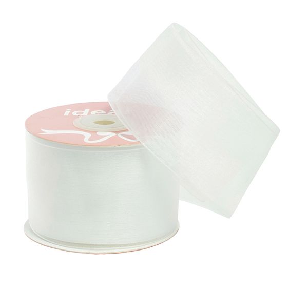 Лента капроновая (органза) 50.0 мм, 1001 белый, уп. 27,4 м
