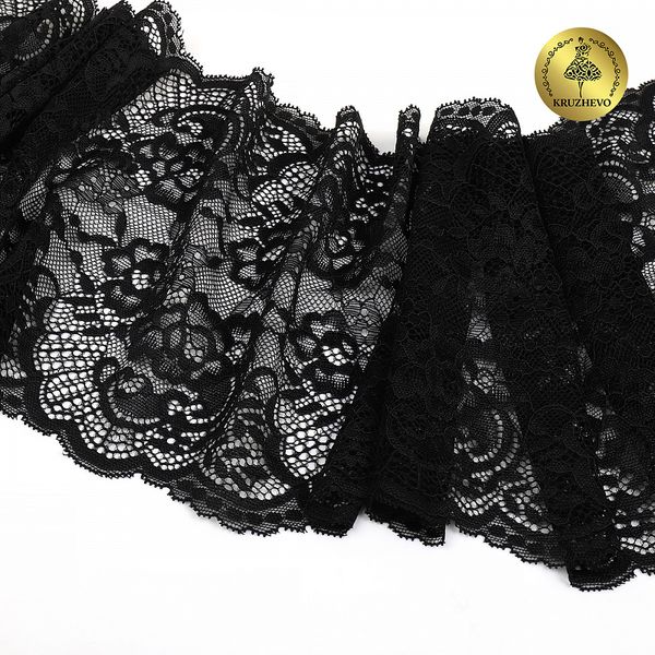 Кружево бельевое эластичное 190 мм / 10 м, 6392, цв.02 черный, Kruzhevo