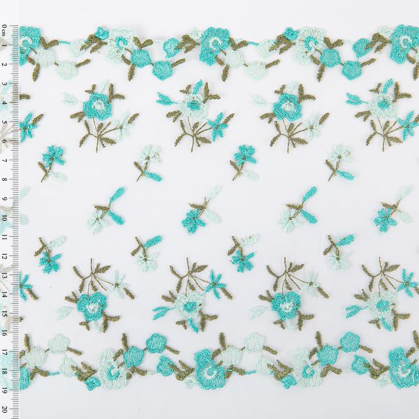 Кружево на сетке широкое 180 мм / 14 м, ±1 Турция, ментоловый, Gamma GCKM-180-06